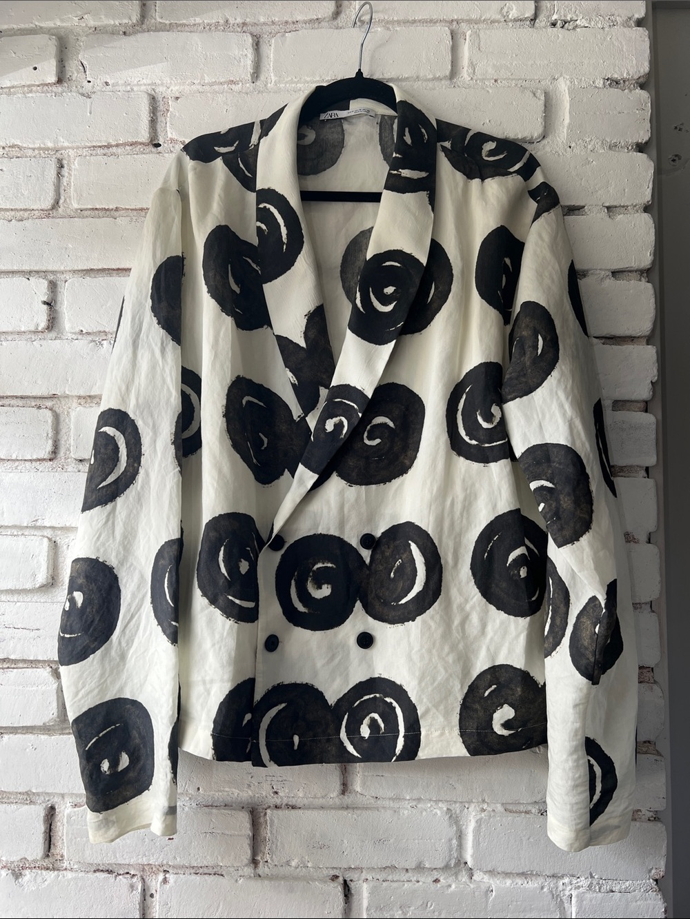 Black & White Printed Women’s Jacket - Contemporary Double-Breasted Blazer